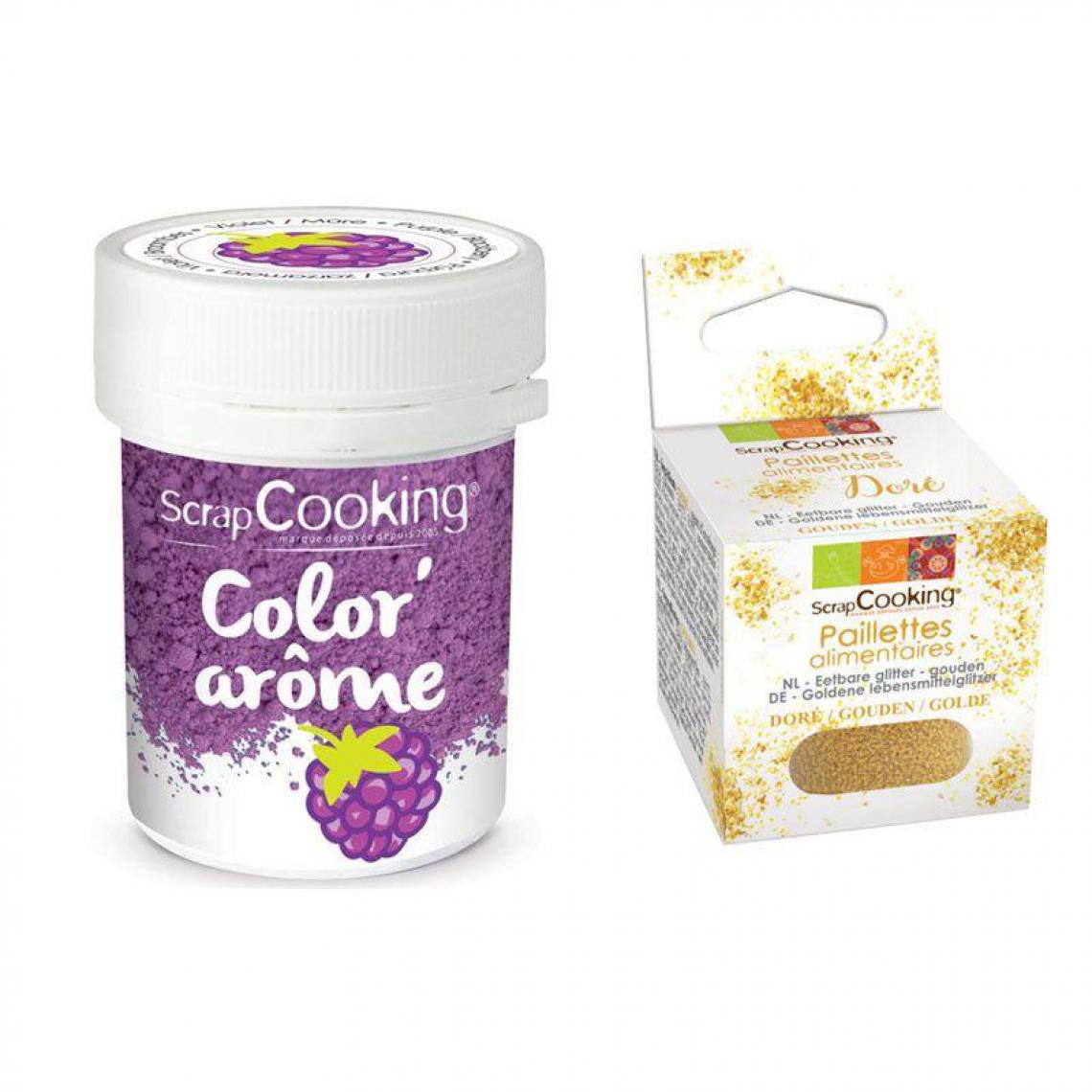 Scrapcooking - Colorant alimentaire violet arôme mûre + paillettes dorées - Kits créatifs