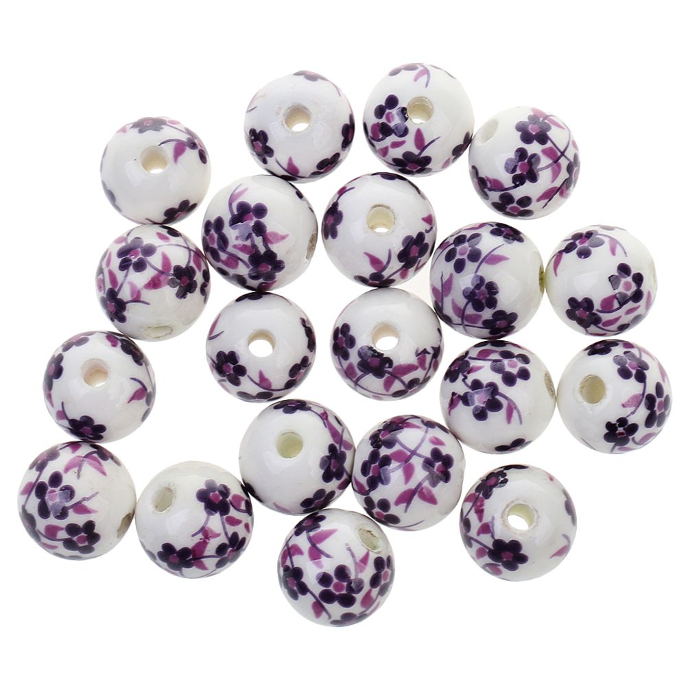 marque generique - 20pcs Fleur Porcelaine Céramique Espacement Lâche Perles Charmes Conclusions Violet - Perles