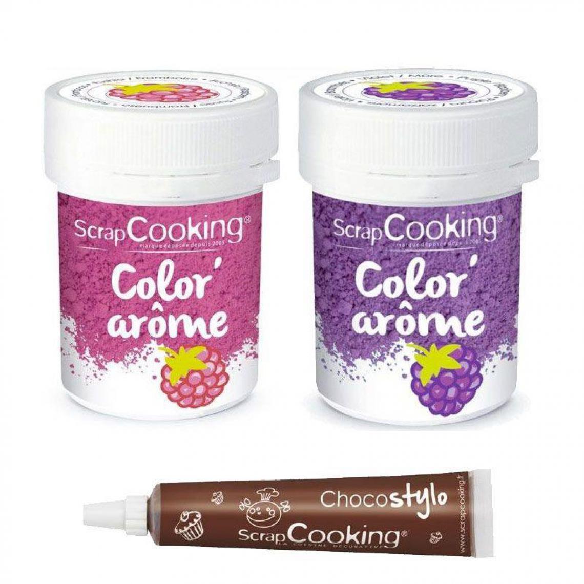 Scrapcooking - 2 colorants alimentaires aux arômes de framboise & mûre + Stylo chocolat - Kits créatifs