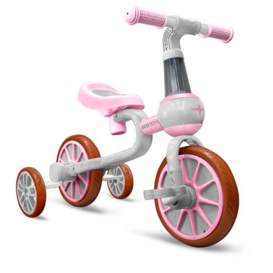 Hucoco - MSTORE | Vélo draisienne 4en1 enfant | À partir de 2 ans | Pédales + roues latérales | Selle réglable | Léger et robuste - Rose/blanc - Voitures