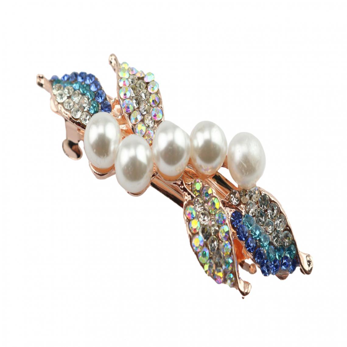 marque generique - barrette en cristal avec perle en épingle à cheveux coiffe en épingle à cheveux femmes bleu - Perles