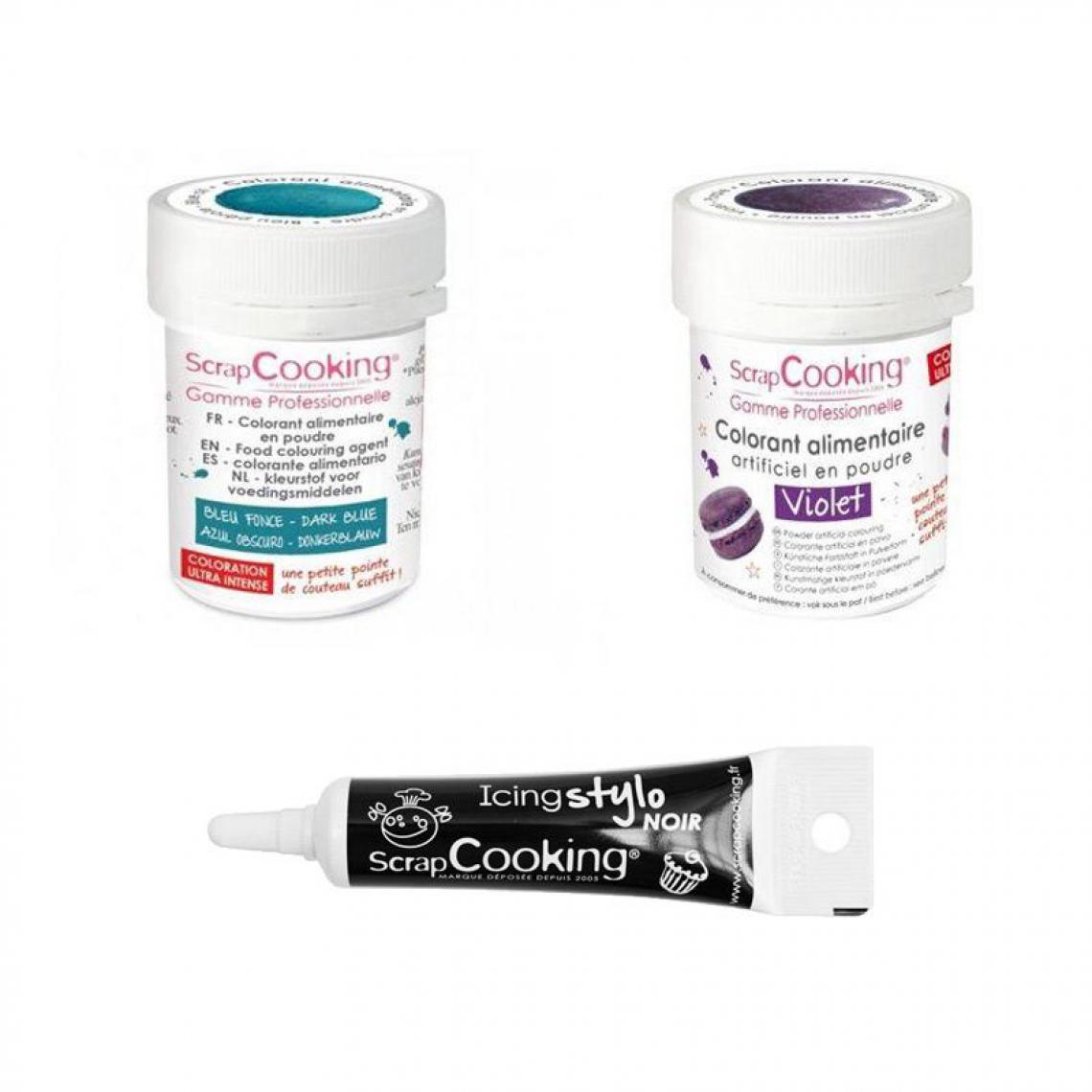 Scrapcooking - 2 colorants alimentaires violet-bleu foncé + Stylo glaçage noir - Kits créatifs