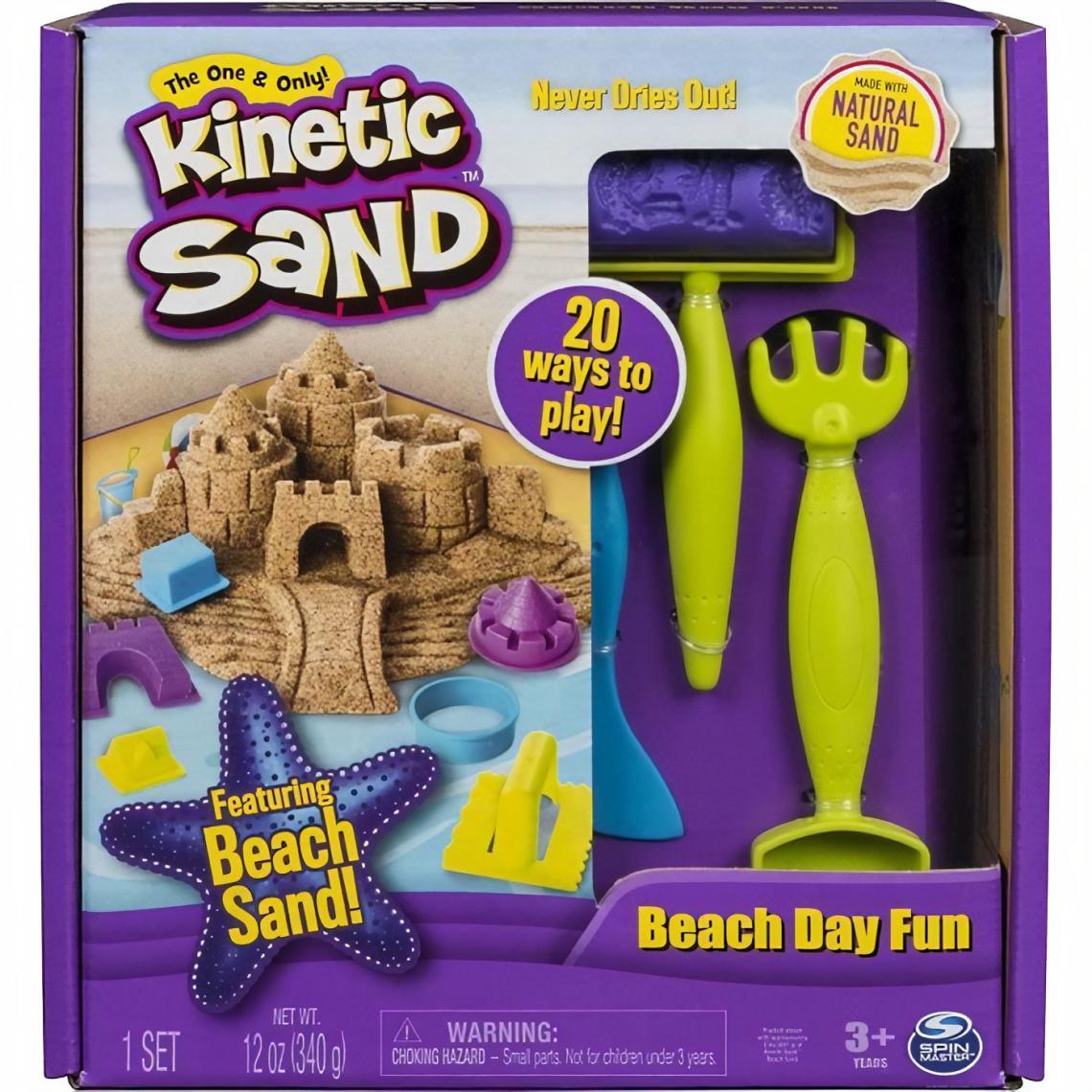 Spin Master - Kinetic Sand - Sable Magique - Coffret Plage 340G + 9 Accessoires - Sable Cinétique Et Coloré A Modeler - 6037424 - Jouet 3 Ans - Modelage
