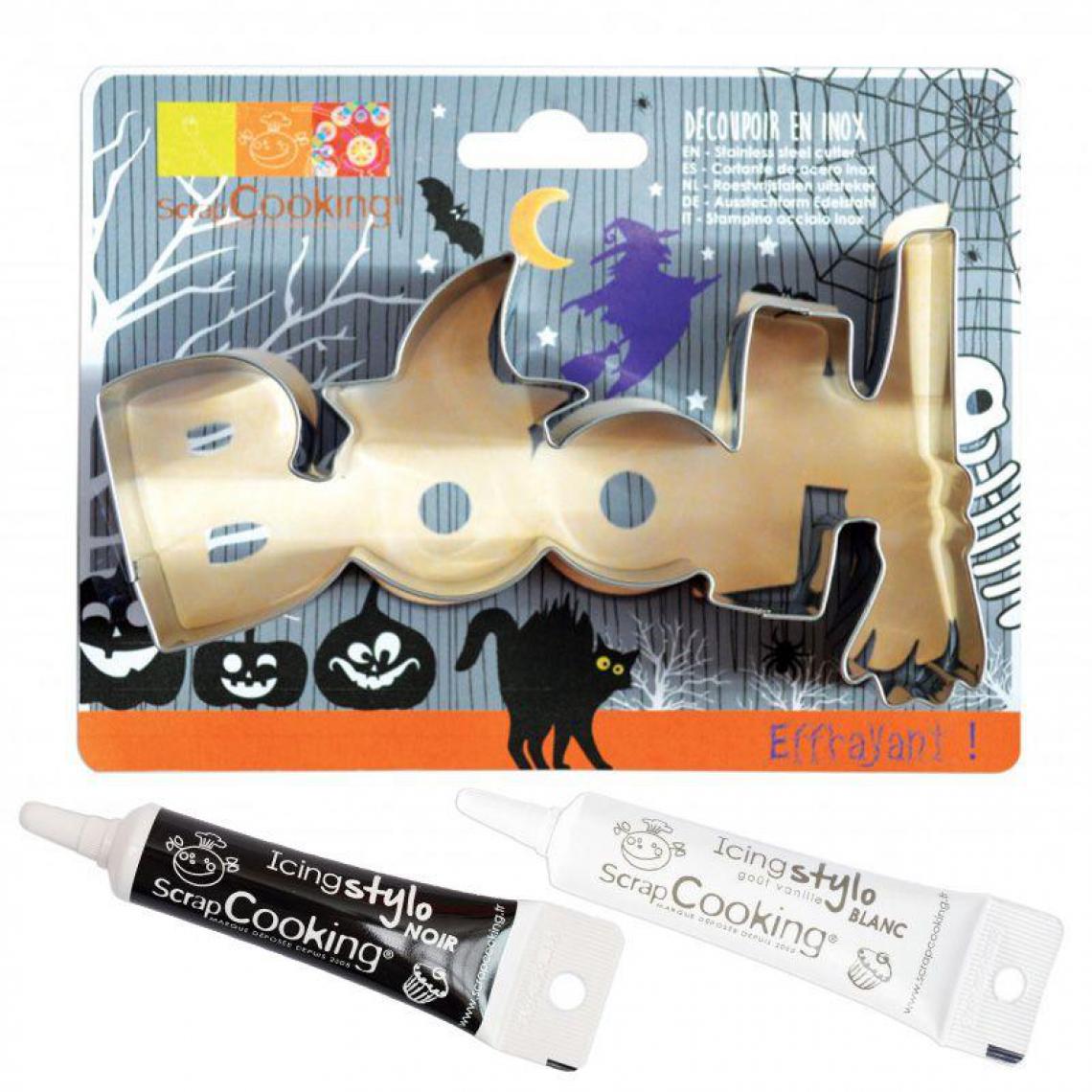 Scrapcooking - Découpoir à biscuits en inox Booh Halloween + stylos alimentaires noir et blanc - Kits créatifs
