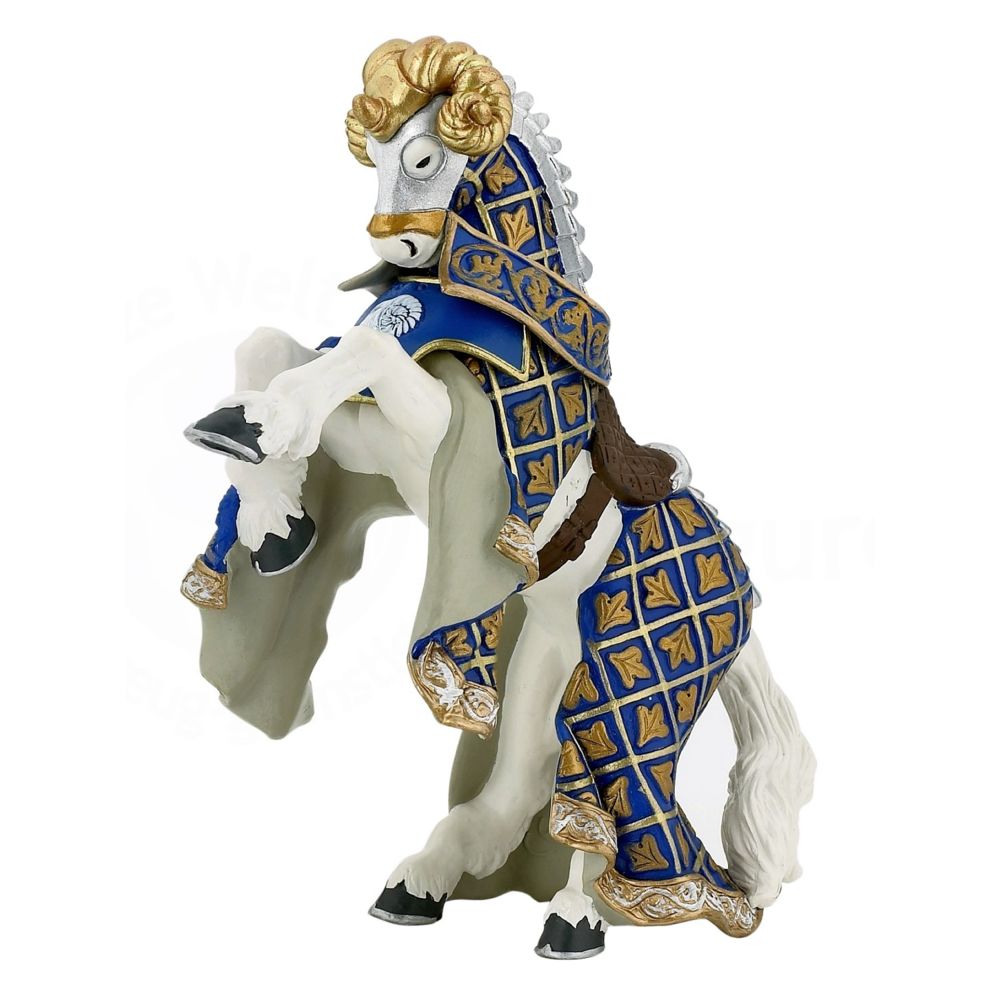Papo - Figurine Cheval du Maître des armes cimier bélier bleu - Chevaliers