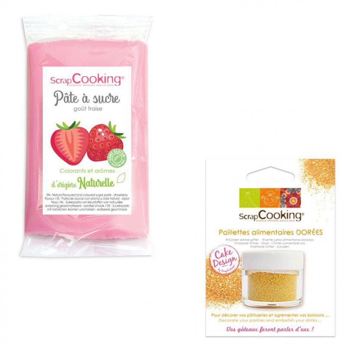 Scrapcooking - Pâte à sucre rose 250 g arôme fraise + paillettes dorées - Kits créatifs