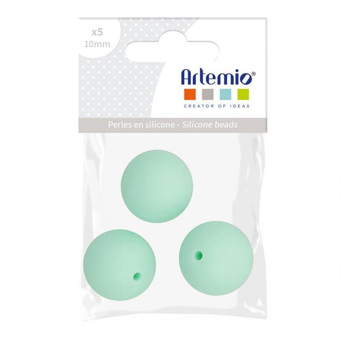 Artemio - 3 perles silicone rondes - 15 mm - vert d'eau - Perles