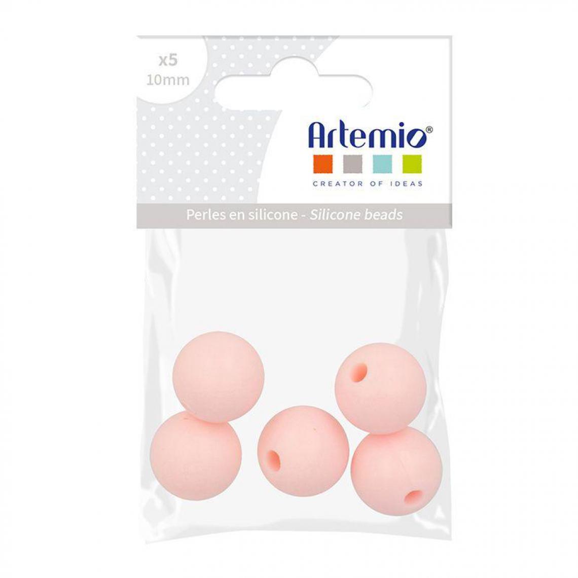 Artemio - 5 perles silicone rondes - 10 mm - rose poudré - Perles
