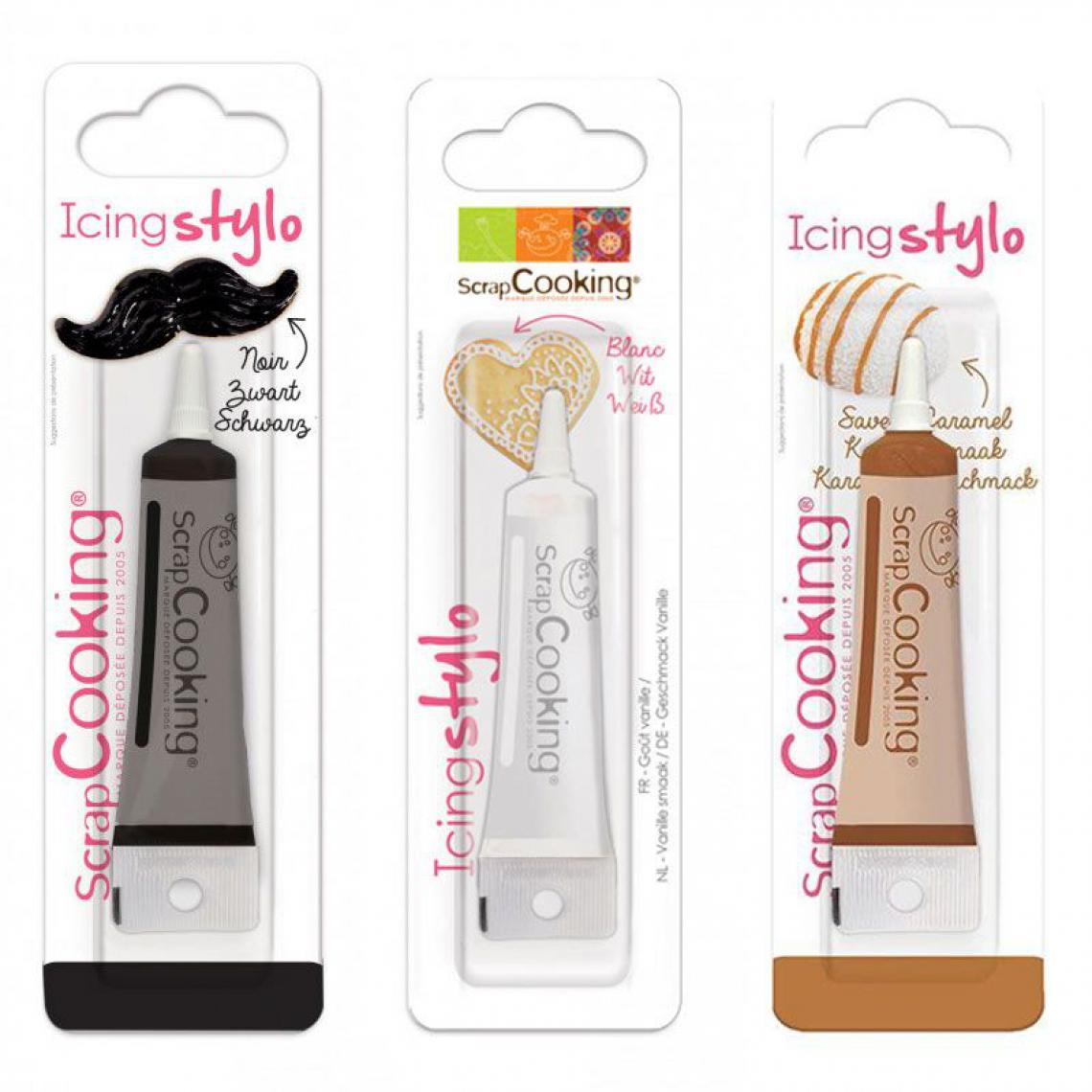 Scrapcooking - 3 stylos alimentaires - noir, blanc, caramel - Kits créatifs