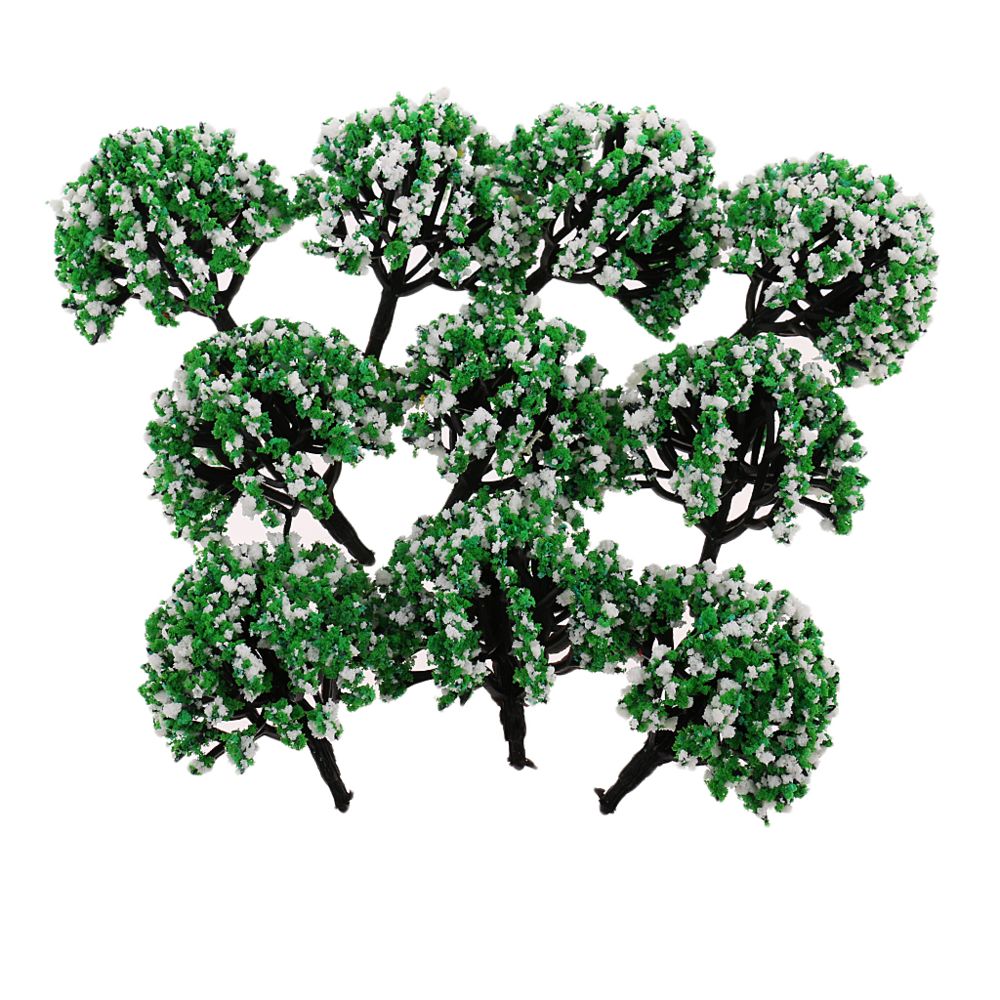 marque generique - 10 pièces modèle arbres de fleurs paysage vert paysage pour Diorama blanc vert - Accessoires maquettes