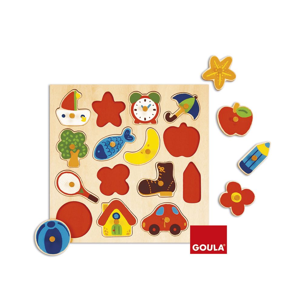 Goula - Encastrement 15 pièces en bois : Puzzle silhouettes - Animaux