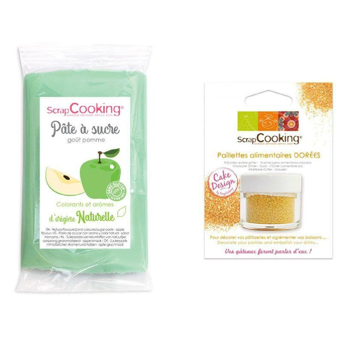 Scrapcooking - Pâte à sucre verte 250 g arôme pomme + paillettes dorées - Kits créatifs