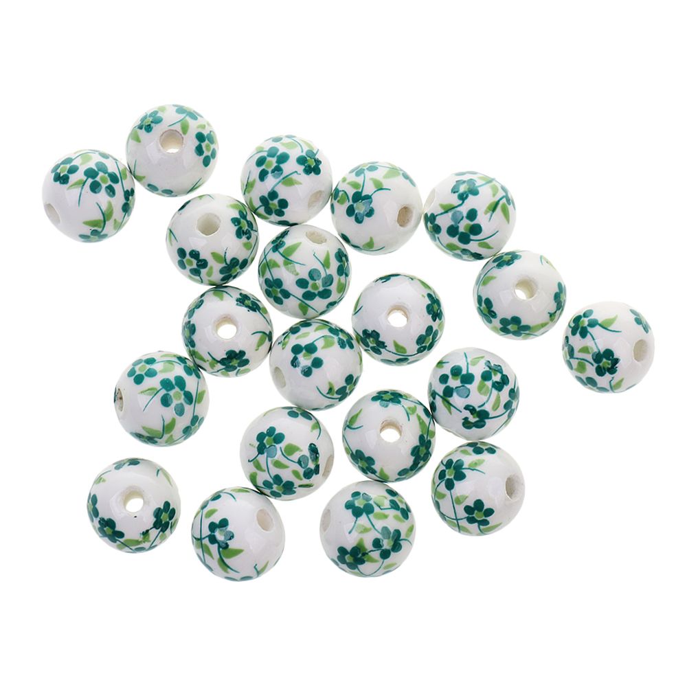 marque generique - 20pcs Fleur Porcelaine Céramique Espacement Lâche Perles Charmes Conclusions Vert - Perles