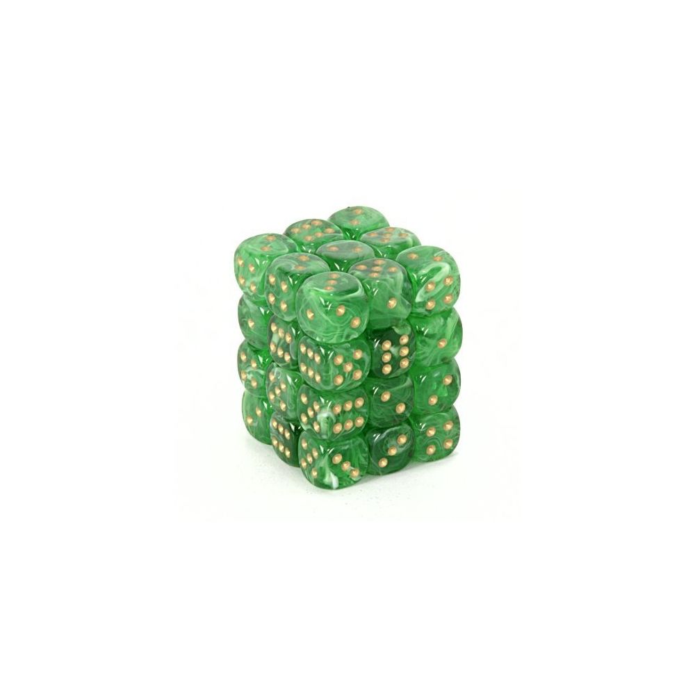 Chessex - Chessex Dice d6 Sets Vortex Green with Gold - 12mm Six Sided Die (36) Block of Dice - Jeux d'adresse