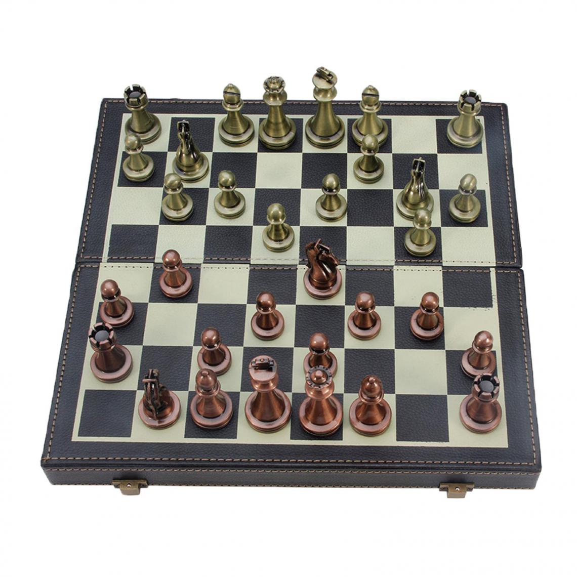 marque generique - Kit D'échecs En Métal D'échiquier En Cuir Pliant de 30 Cm, Ensemble D'échecs élégant de Pièces D'échecs, Rangement Intégré - Jeux de stratégie