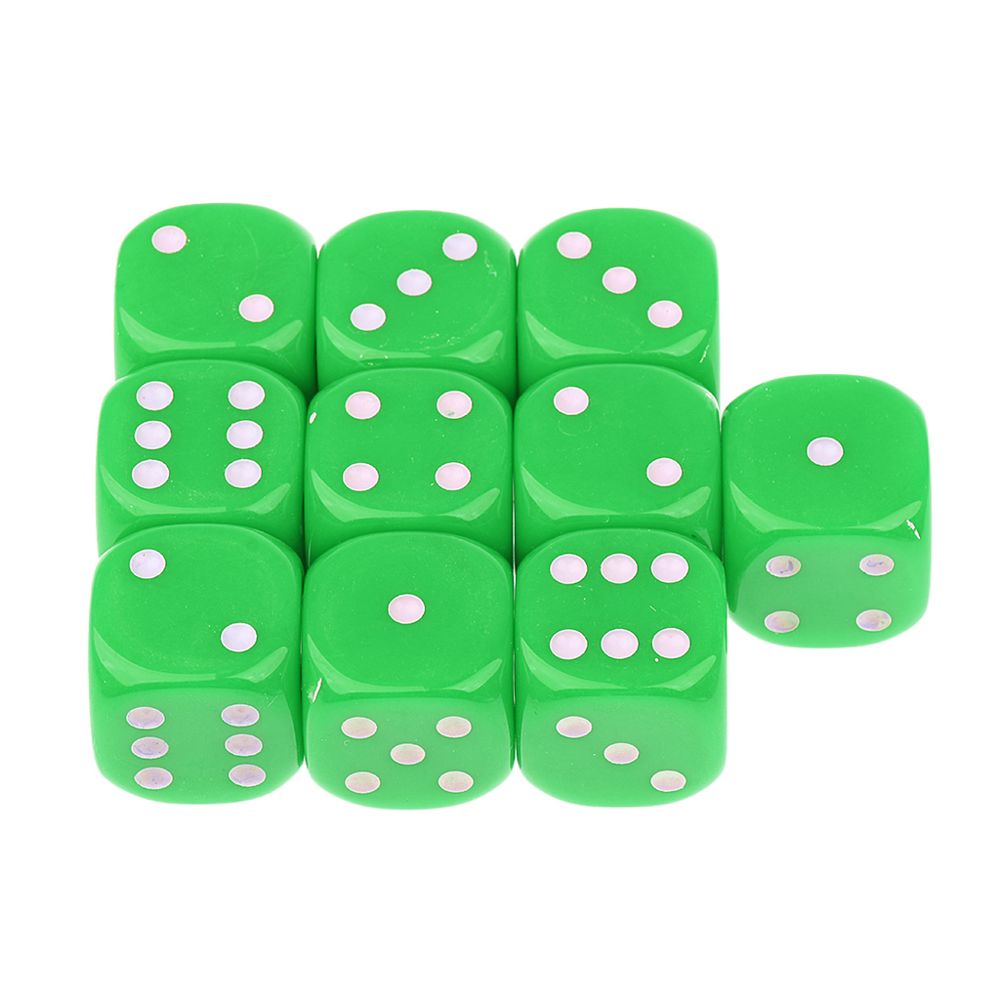 marque generique - 10pcs acrylique 6 faces numérique dés D6 pour accessoire de jeu de barre de fête vert - Jeux de rôles