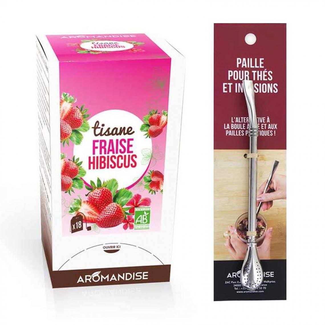 Aromandise - Tisane fraise et hibiscus biologique 20 sachets + paille inox avec filtre - Kits créatifs