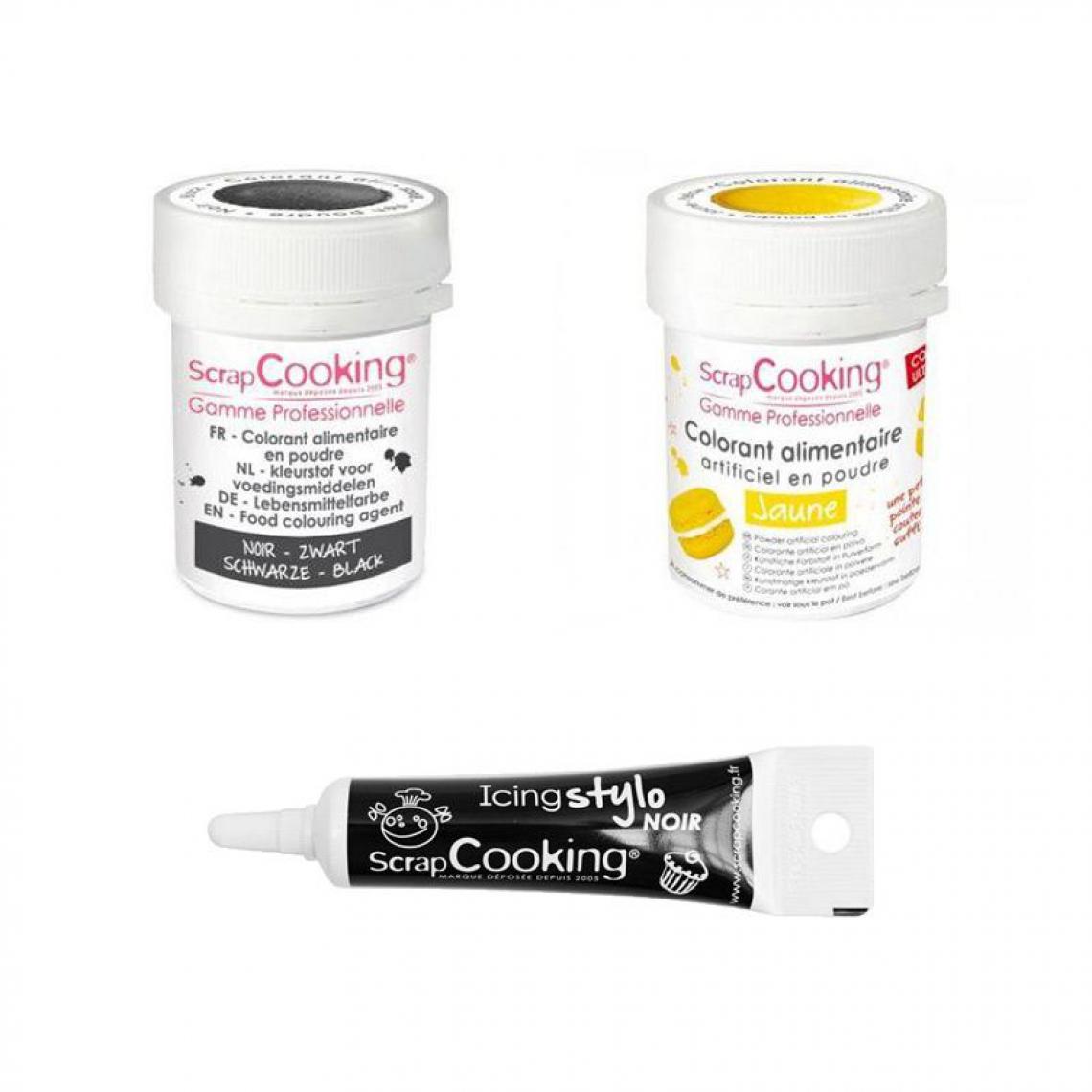 Scrapcooking - 2 colorants alimentaires jaune-noir + Stylo glaçage noir - Kits créatifs