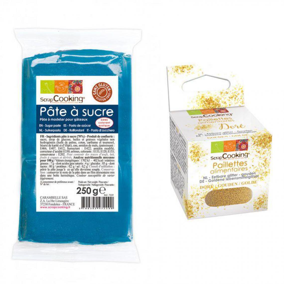 Scrapcooking - Pâte à sucre bleu foncé 250 g + paillettes dorées - Kits créatifs