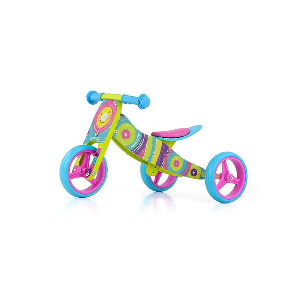 Milly Mally - Tricycle / Draisienne 2en1 Jhake Arc en Ciel +18 mois | bleu/vert/rose - Tricycle