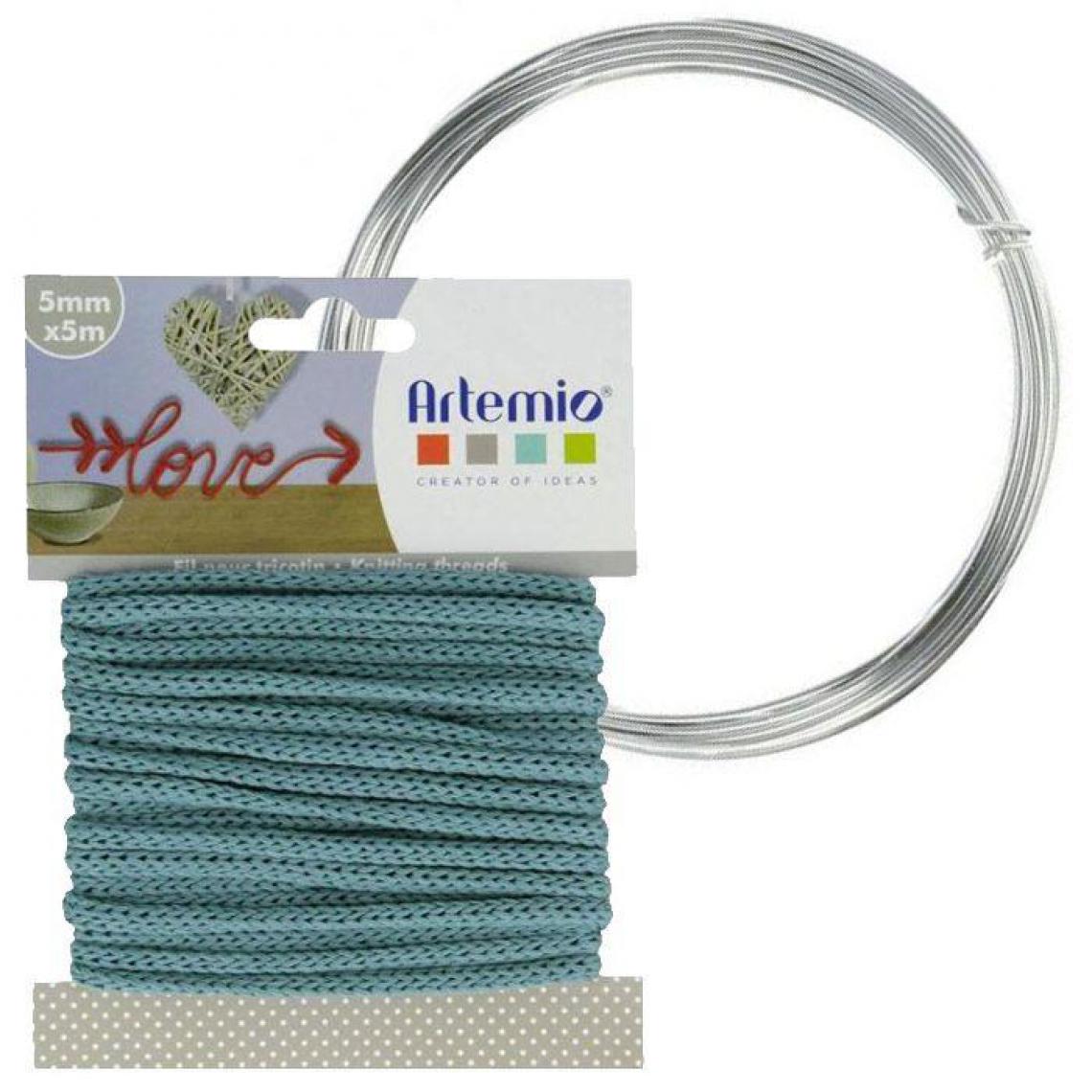 Artemio - Fil à tricotin bleu turquoise 5 mm x 5 m + fil d'aluminium - Dessin et peinture
