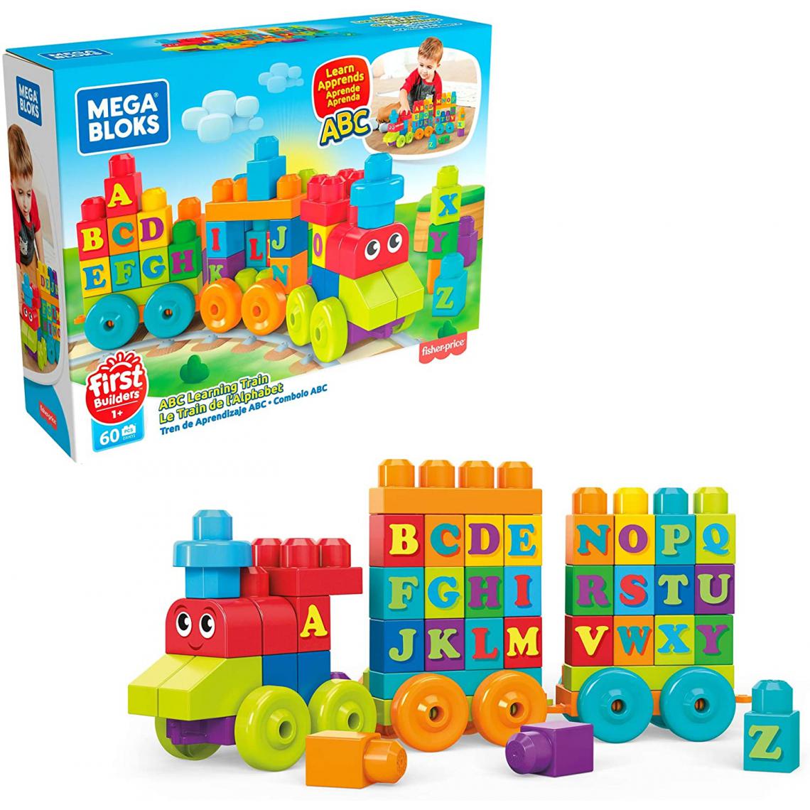 MEGA BLOKS - Le train des Lettres de blocs de construction de 60 pièces pour bébé et enfant de 1 à 5 ans - Briques et blocs