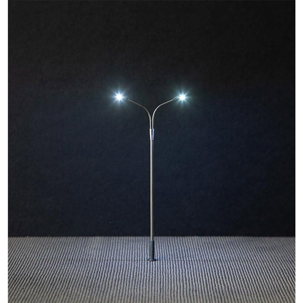 Faller - Modélisme HO : Éclairage public LED, lampadaire, deux bras - Accessoires et pièces