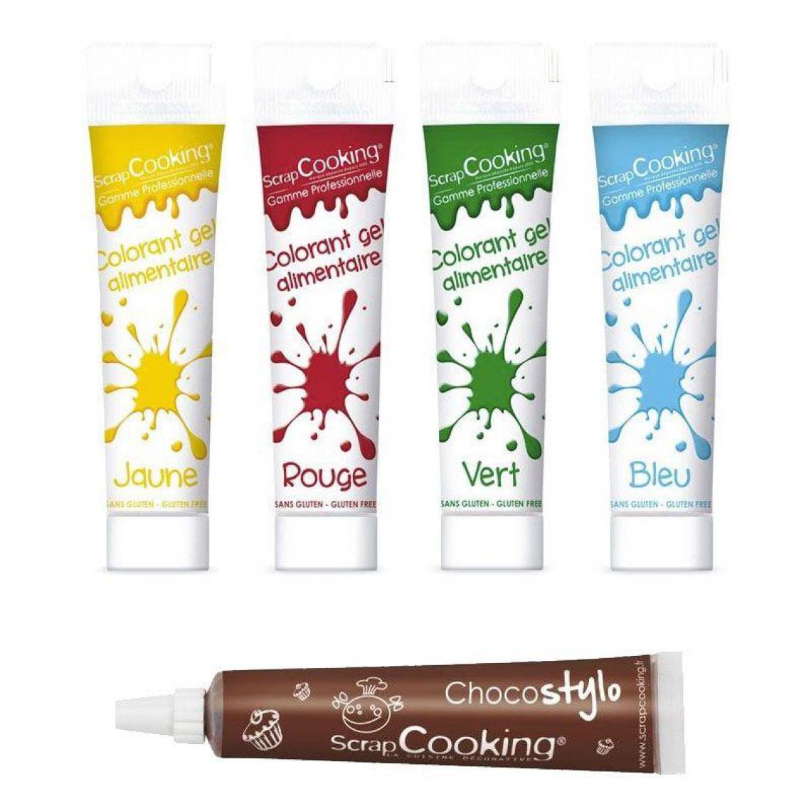 Scrapcooking - Kit de colorants alimentaires en gel + 1 Stylo chocolat offert - Kits créatifs