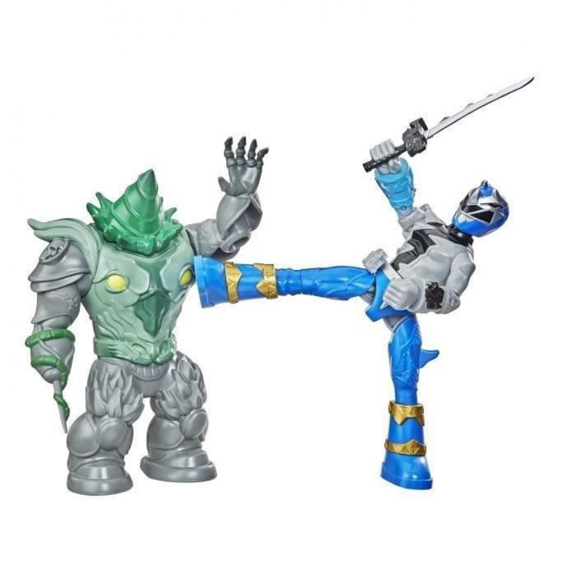 Hasbro - Power Rangers - Pack Figurines Battle Attacker Ranger bleu VS Shockhorn - 15 cm - Radios et servos