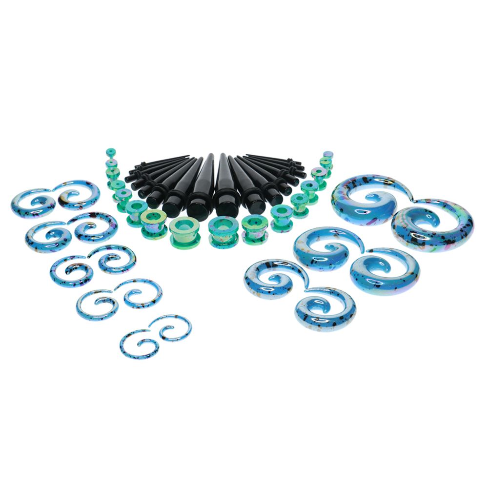 marque generique - 48pcs jauge acrylique kit spirale cônes tunnels et bouchons bleu, vert - Perles