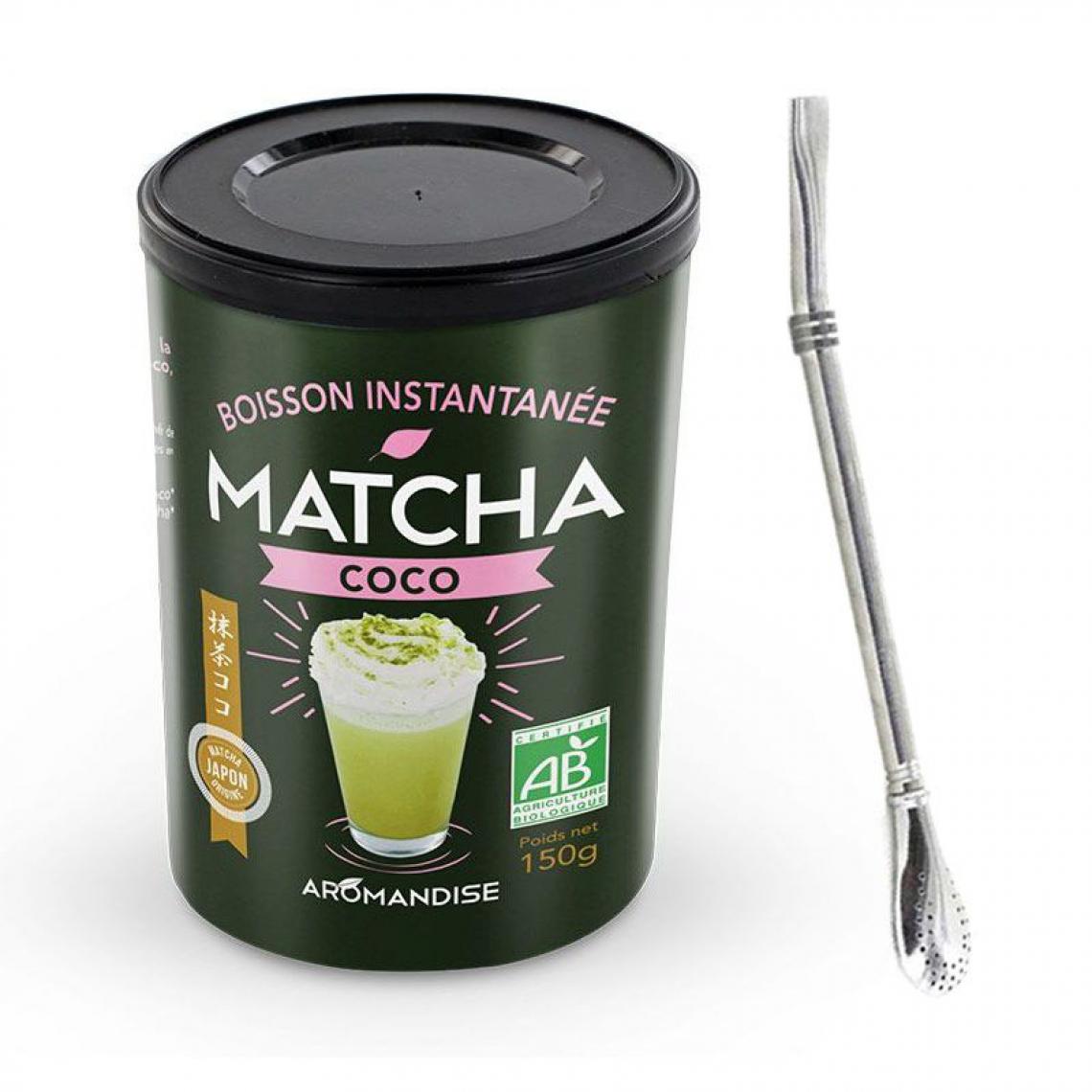 Aromandise - Boisson instantanée Matcha coco 150 g + paille inox avec filtre - Kits créatifs