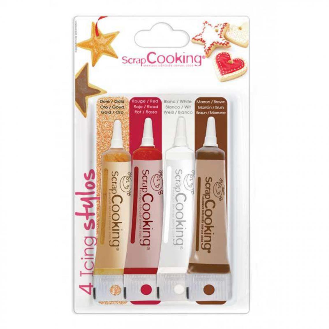 Scrapcooking - 4 stylos de glaçage or, chocolat, blanc et rouge - Kits créatifs