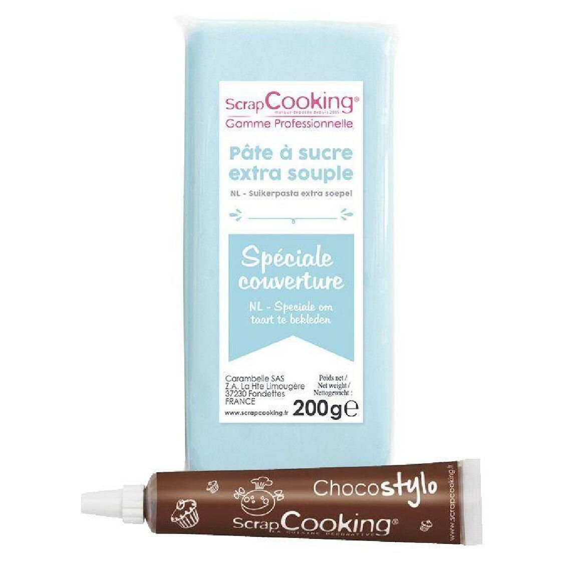 Scrapcooking - Pâte à sucre de couverture bleu clair 200 g + Stylo chocolat - Kits créatifs