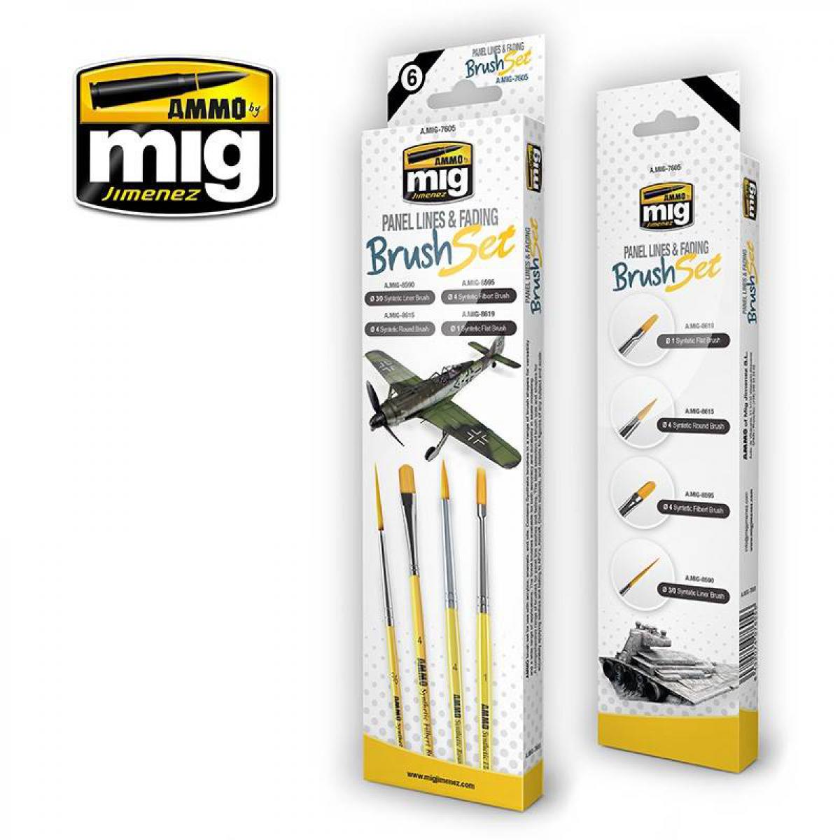 Mig Jimenez Ammo - PANEL LINES AND FADING BRUSH SET - Accessoires maquettes