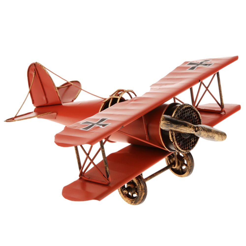 marque generique - Cru Modèle Biplan Avion Métallique Avions Militaires Décor à La Maison Rouge Toy - Voitures