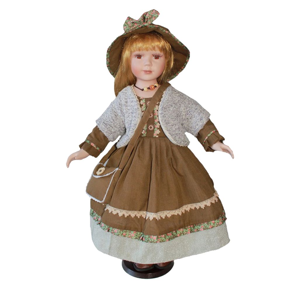 marque generique - Poupée victorienne en porcelaine de 60 cm, modèle de petite fille avec vêtements marron et support - Poupons