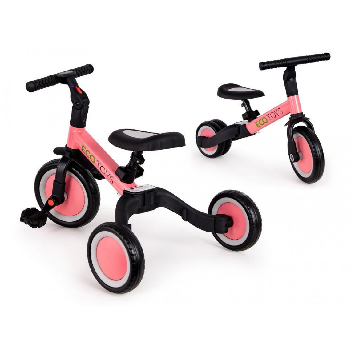 Hucoco - MSTORE | Draisienne tricycle 4en1 avec pédales enfant | À partir de 1 an | Roues en mousse EVA avant 22 cm + arrière 17 cm - Rose - Voitures
