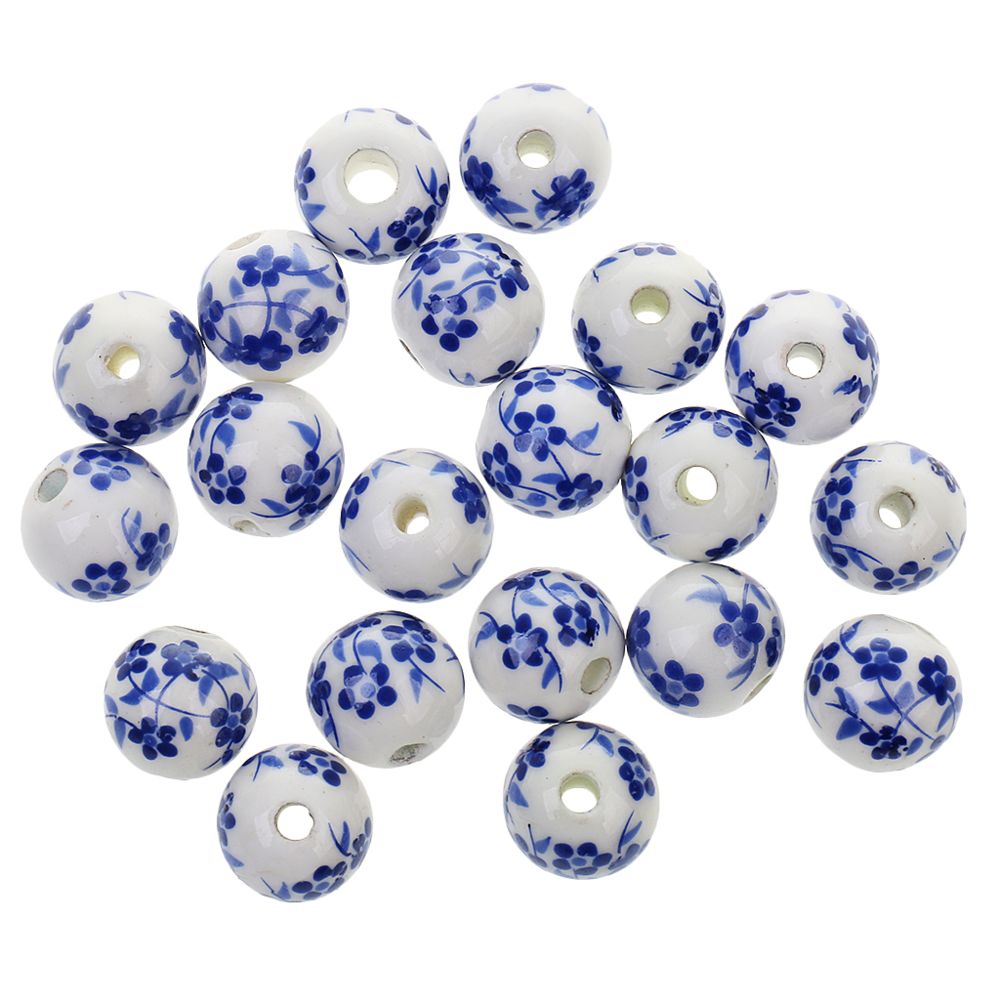 marque generique - 20pcs Fleur Porcelaine Céramique Espacement Lâche Perles Charmes Conclusions Bleu - Perles