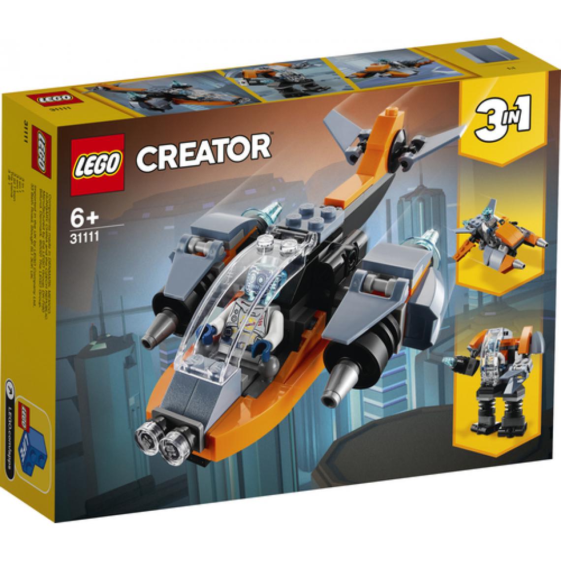 Lego - LEGO Creator 3-en-1 31111 Le cyber drone, Jeu de construction 3-en-1, incluant un cyber drone, un cyber robot et un cyber scooter - Briques Lego
