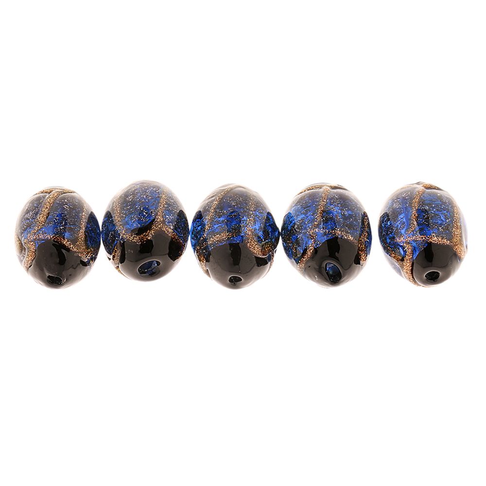 marque generique - Phenovo 5 Pièces Ovales Lampwork Main Perles De Sable D'or La Fabrication De Bijoux Bleu - Perles