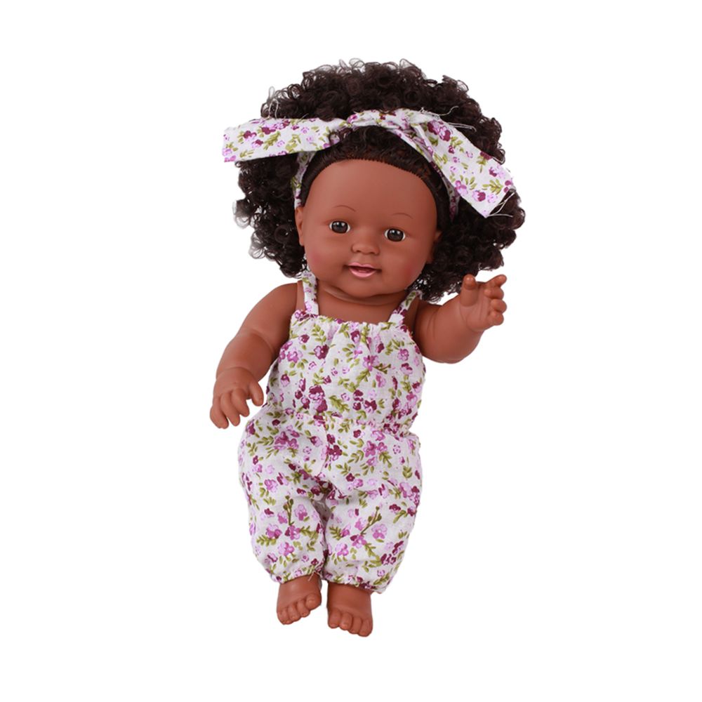 marque generique - 30cm vraie vie bébé garçon poupée vinyle africain nouveau-né nourrisson Floral Salopette C - Poupées