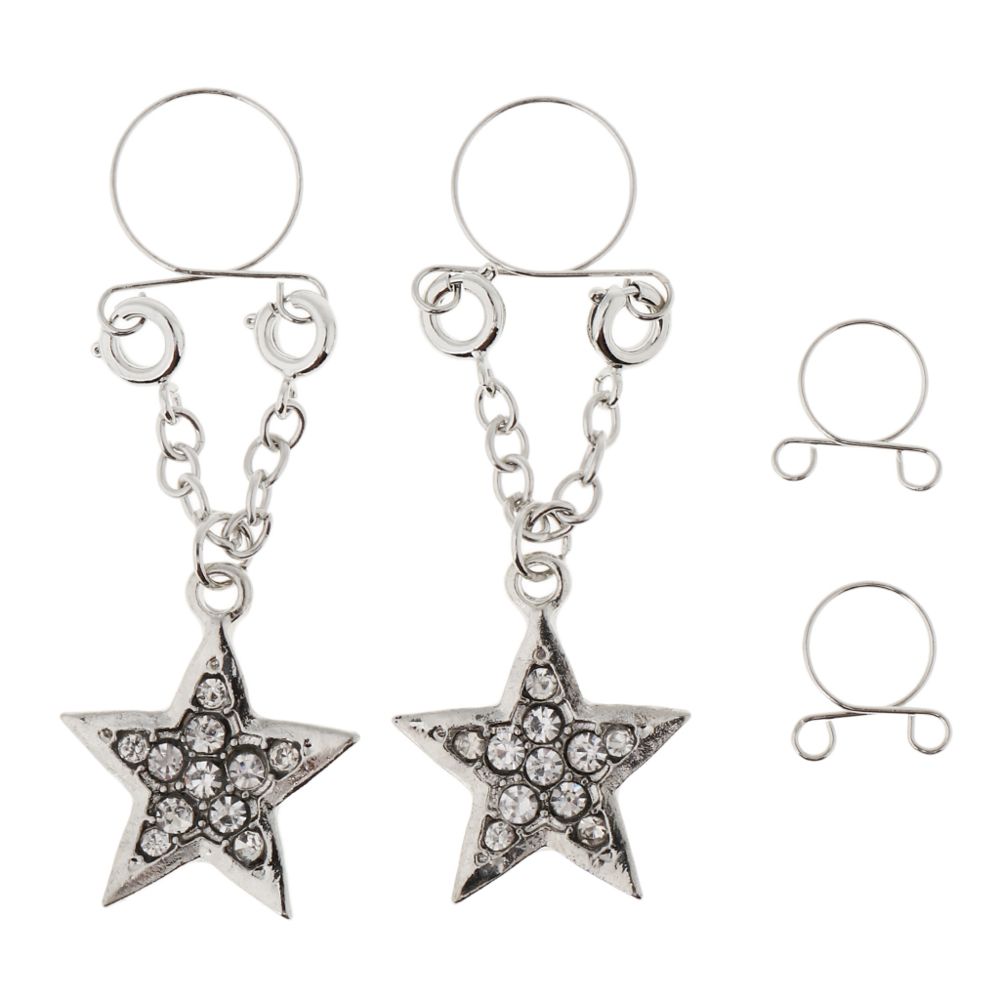 marque generique - 2 paires de bague en métal Crystal Star Faux Nipple Clip non percé réglable - Perles