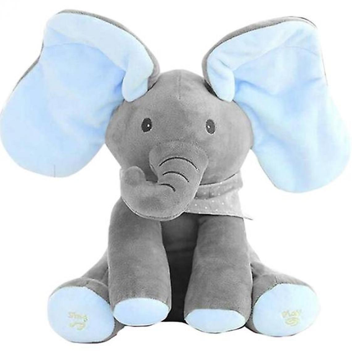 Universal - 30 cm Peek A Boo éléphant, peluche jouet électrique (bleu-gris) - Doudous