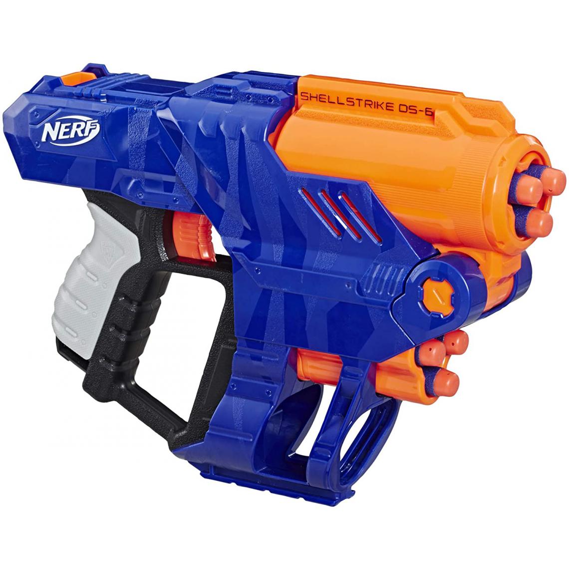 Nerf - pistolet élite Shellstrike DS-6 et Flechettes Elite Officielles bleu orange noir - Jeux d'adresse