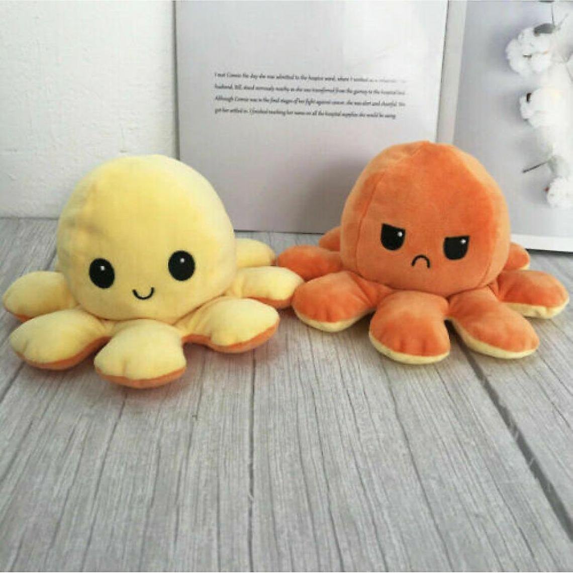 Universal - La pieuvre en peluche est réversible, mignonne et retournée, jouets doux, cadeaux, jouets heureux et tristes (jaune et orange). - Animaux