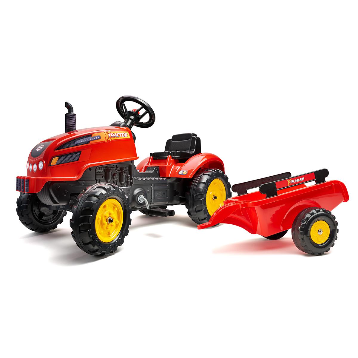 Falk / Falquet - Tracteur à pédales X Tractor avec capot ouvrant et remorque inclus - Rouge - Véhicule à pédales
