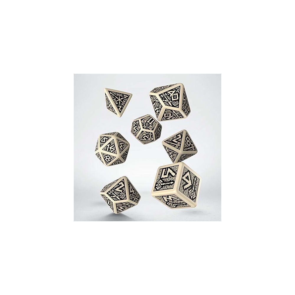 Q Workshop - Q WORKSHOP Dwarven Beige & Black RPG Ornamented Dice Set 7 Polyhedral Pieces - Jeux d'adresse
