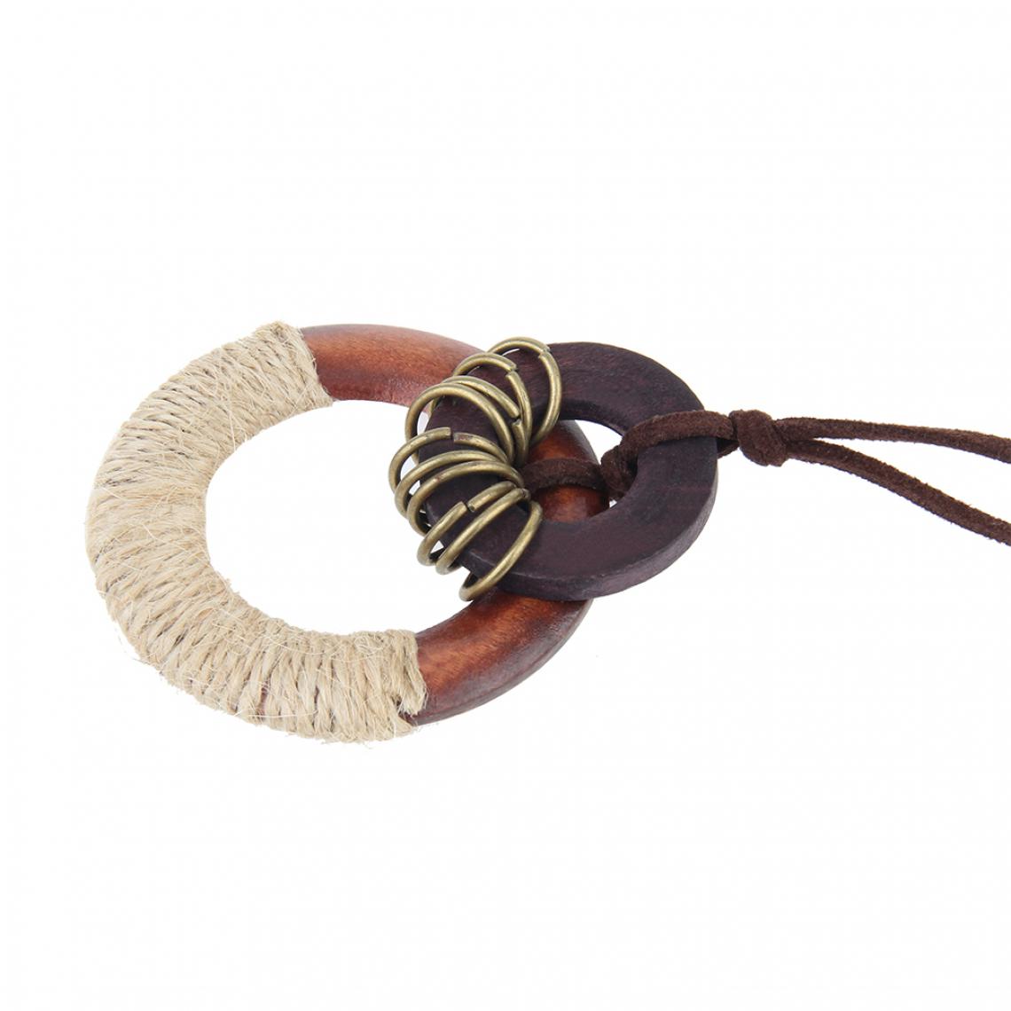 marque generique - Collier Pendentif Cercle Anneau en Bois avec Corde de Jute Décoration Chandail - Perles