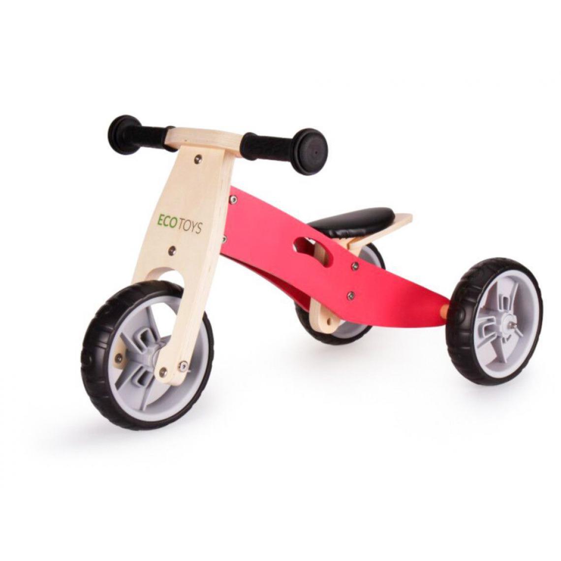 Hucoco - MSTORE | Tricycle draisienne en bois 2en1 enfant | À partir de 3 ans | Roues EVA 12 pouces | Cadre en bois - Rose - Tricycle