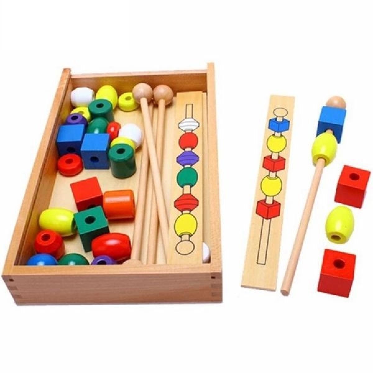 Totalcadeau - Jeu perles à enfiler reconstitution d'image Montessori - Jeux d'adresse